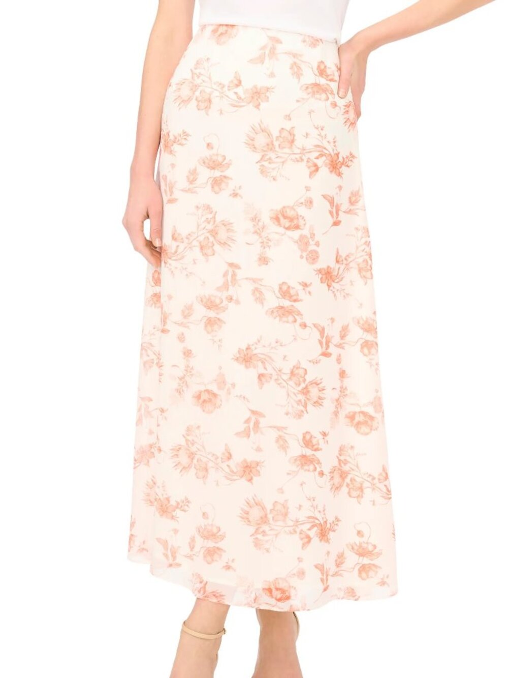 Ted Baker Ivory Orange Floral Chiffon Skirt
